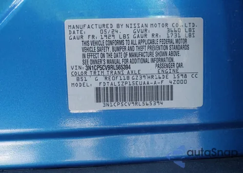 2024 Nissan Kicks Sv Xtronic Cvt из США, поврежденный, VIN 3N1CP5CV9RL565394